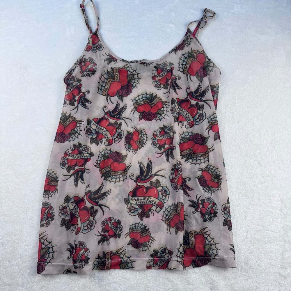 Harley-Davidson Tattoo Print Sheer Mesh Camisole Tank Top XL